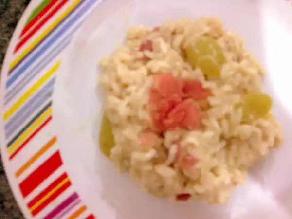 Receita Risoto de presunto de parma, gorgonzola e uvas verdes