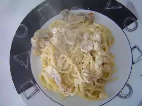 Receita Esparguete com natas e fiambre