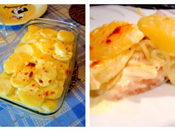 Receita Salmão gratinado com alho-poró e batatas