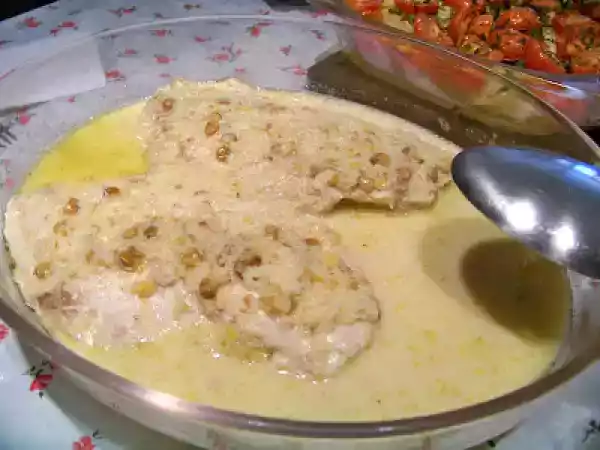 Receita Peixe assado ao molho de champanhe e lentilhas