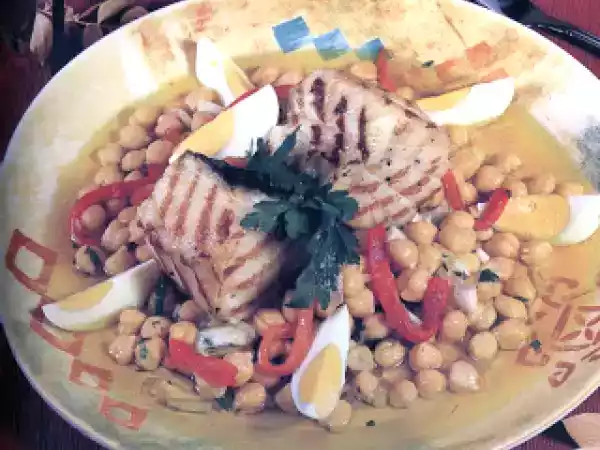 Receita Bacalhau grelhado com grão