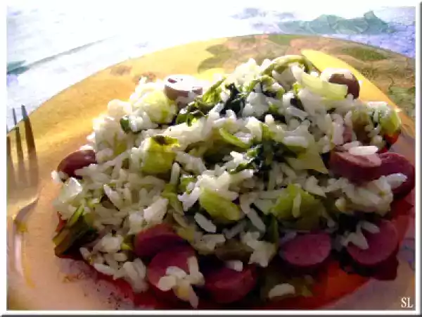 Receita Arroz de alface e salsichas