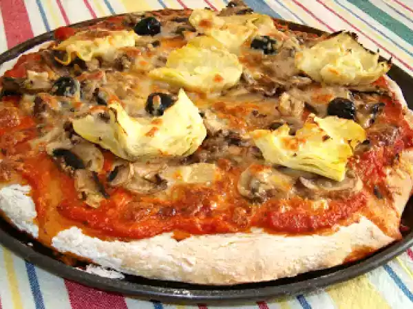 Receita Pizza de cogumelos e alcachofras