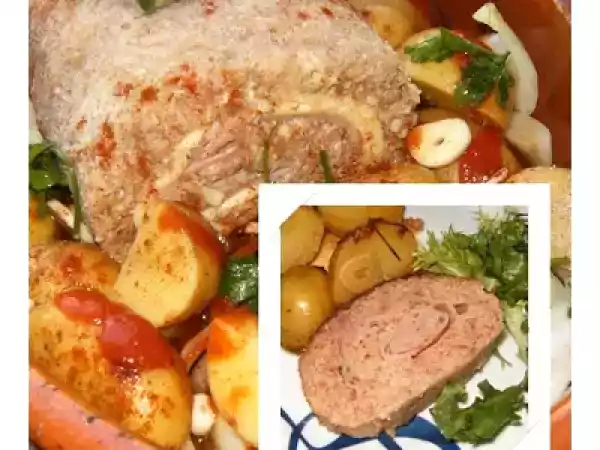 Receita Rolo de carne assada recheado com queijo e fiambre