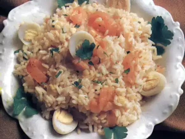 Receita Arroz de truta fumada