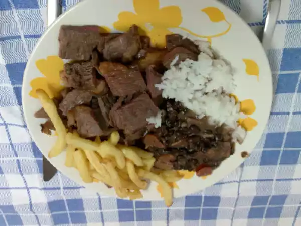 Receita Picanha com arroz, batatas fritas na actifry e feijão preto na bimby