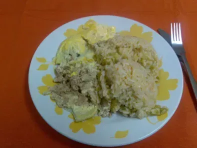 Receita Omelete de atum na bimby com arroz de pimentos na fussion cook