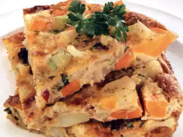 Receita Tortilha de legumes e bacalhau