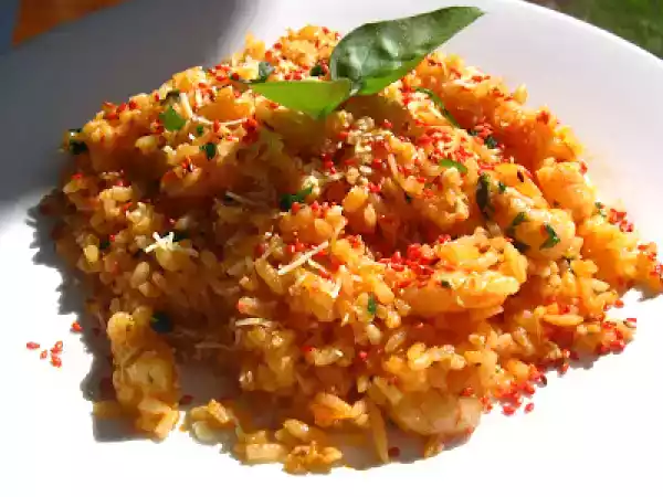 Receita Arroz de camarão, provolone e manjericão
