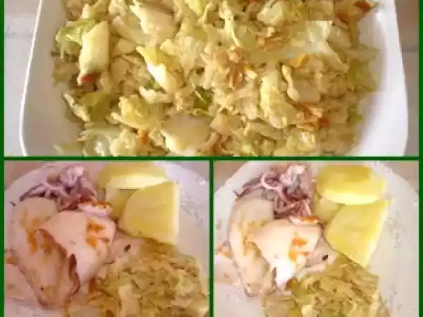 Receita Couve lombarda salteada com amêndoas e lulas grelhadas