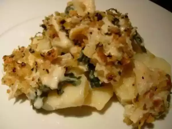 Receita Bacalhau com espinafres e cobertura crocante