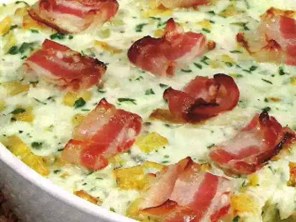 Receita Bacalhau com natas e bacon