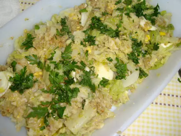 Receita Carne com natas acompanhada de migas de couve e ovo...