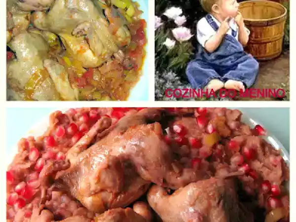 Receita Codornizes com migas de castanhas e romãs