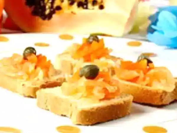 Receita Canapés de papaia verde e pimentões (vegana)