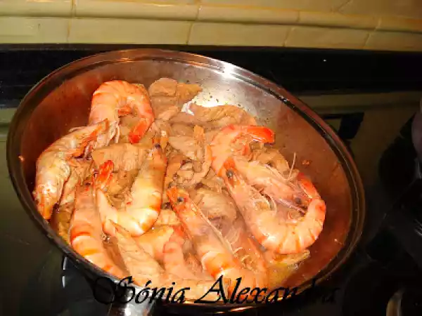 Receita Febras com gambas flamejadas...