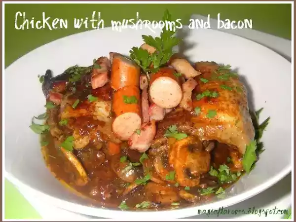 Receita Frango com cogumelos e bacon