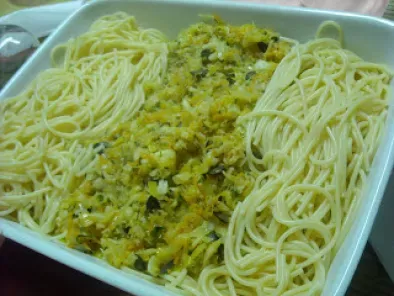 Receita Bacalhau com esparguete e legumes