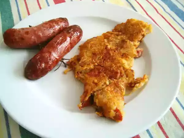 Receita Salsichas em espeto de alecrim com rösti de batata-doce e chouriço