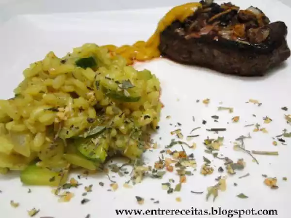 Receita Risoto de abobrinha ao rum e curry com filé mignon ao alho