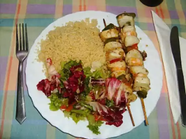 Receita Espetadas de pota e camarão