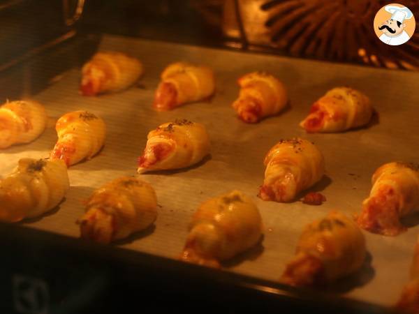 Mini Croissants Pizza de queijo e fiambre - Preparação Passo 7