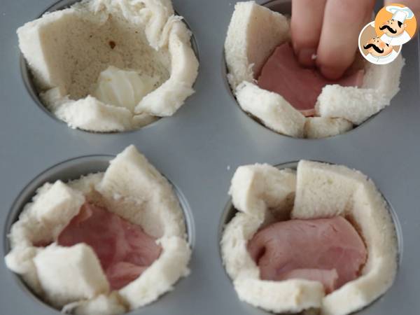 Croc'Muffin de queijo, fiambre e ovo - Preparação Passo 2