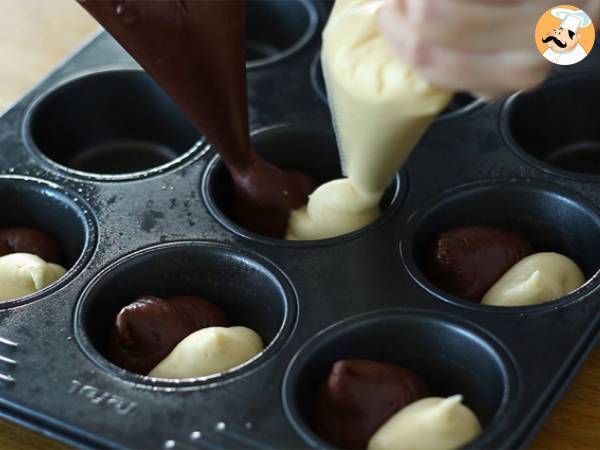 Muffins dois sabores (chocolate e baunilha) - Preparação Passo 5