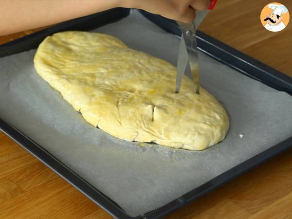 Fougasse com cebola e bacon (pão recheado francês) - Preparação Passo 8