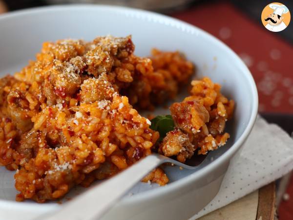 Risotto Alla 'Nduja, o arroz com linguiça e salame italiano - Preparação Passo 7