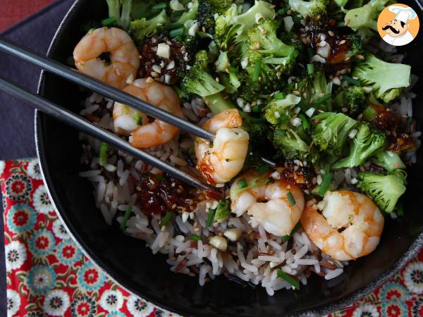 Arroz com brócolis, camarão e molho apimentado da Coréia - Preparação Passo 4