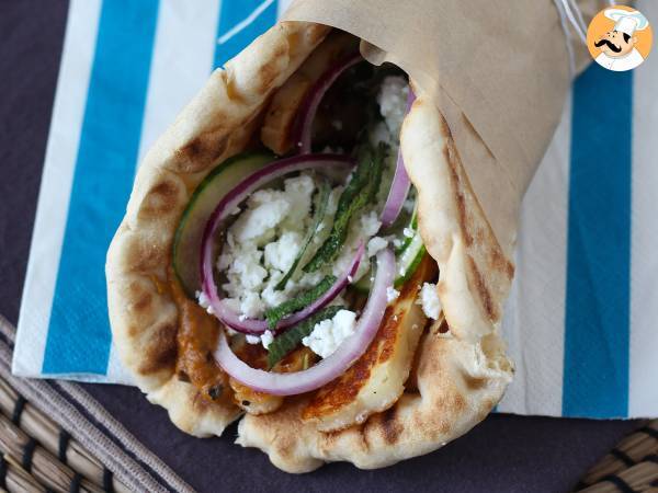 Gyros com queijo halloumi, uma versão vegetariana do sanduíche grego! - Preparação Passo 10