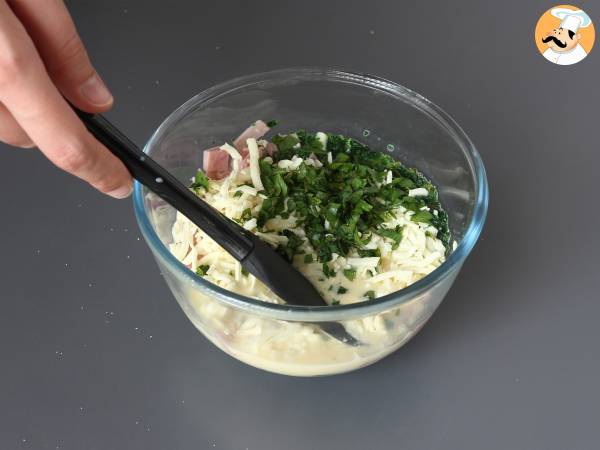 Crinkle cake de tortilhas, recheado com presunto, espinafre e mussarela - Preparação Passo 2