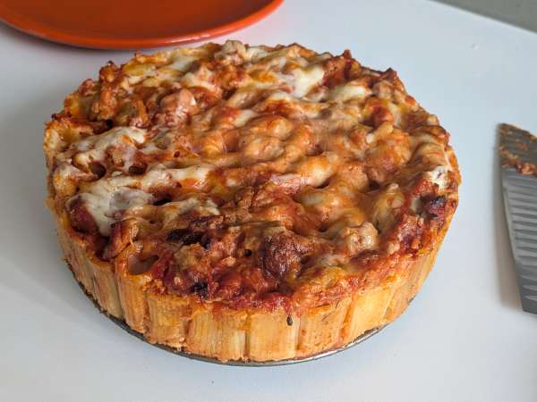 Massa gratinada com linguiça e bechamel cremoso (timballo de rigatoni) - Preparação Passo 14