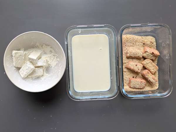 Nuggets de tofu crocantes e feijão verde (vagens) na Air Fryer - Preparação Passo 4