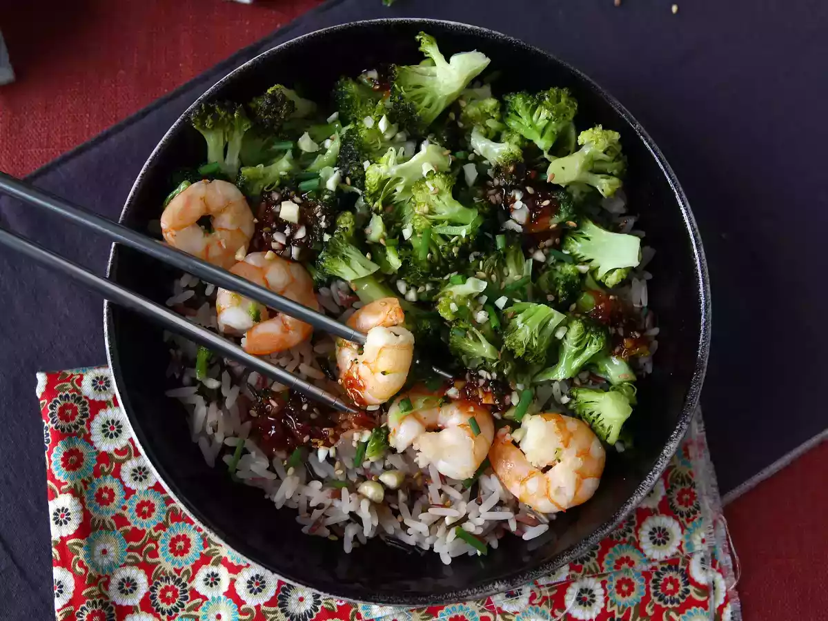 Arroz com brócolis, camarão e molho apimentado da Coréia - foto 5