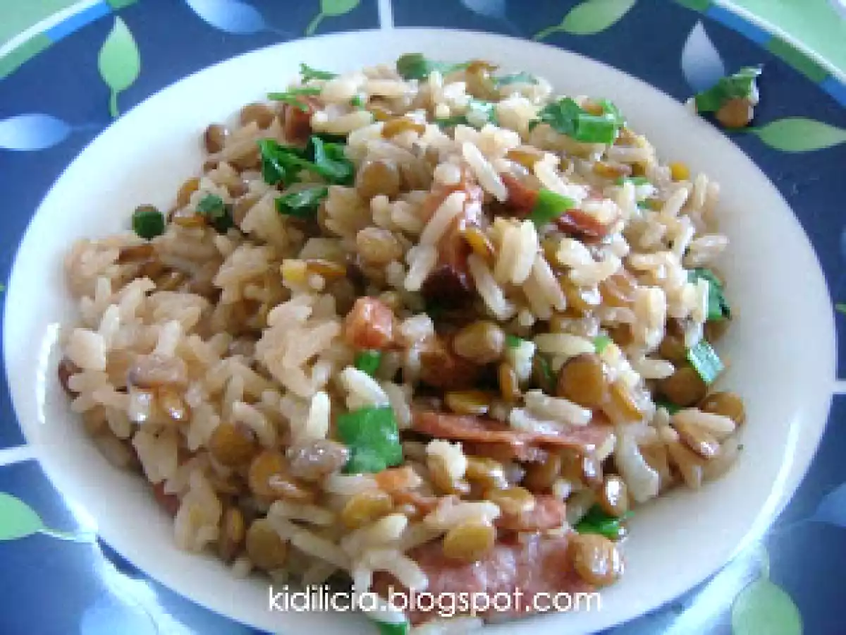 Arroz com lentilha e calabresa