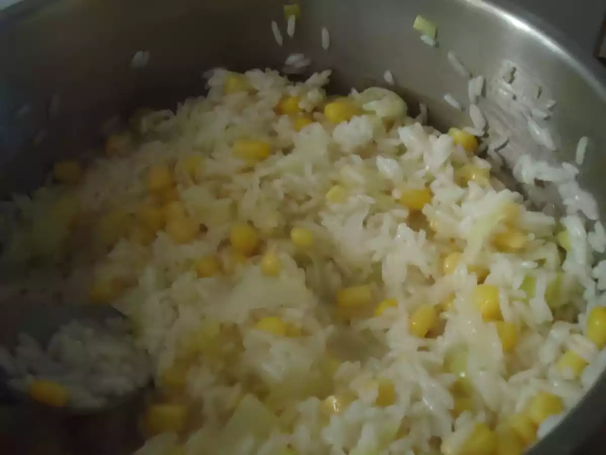 Arroz de alho francês e milho