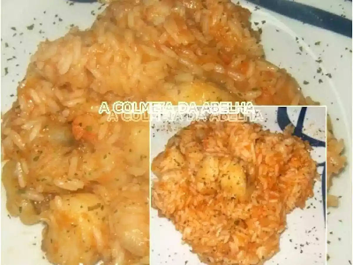 ARROZ DE CUBOS DE TAMBORIL E MIOLO DE CAMARÃO