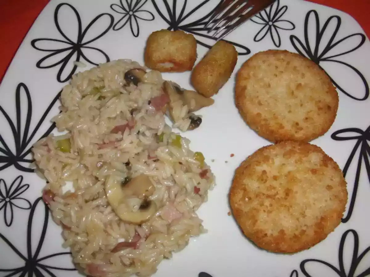Arroz de espargos, bacon e cogumelos