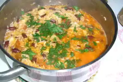 Arroz de feijão e bacalhau