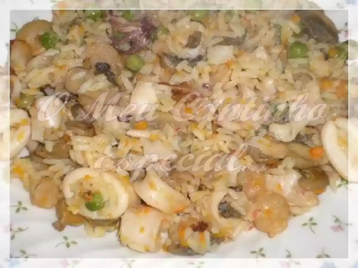 Arroz de Lulas e Camarões com Cogumelos