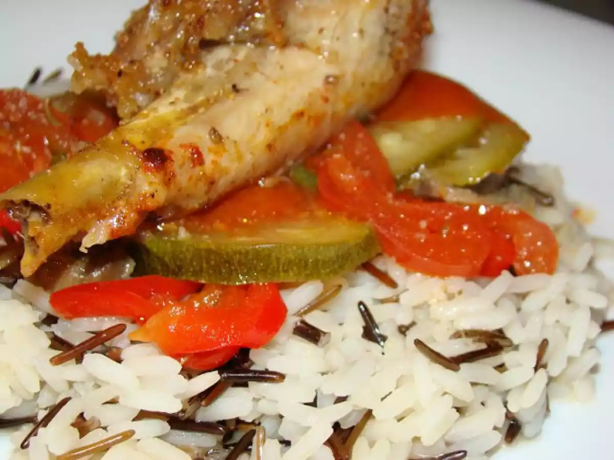 Assado de Legumes e de Frango com Arroz Selvagem