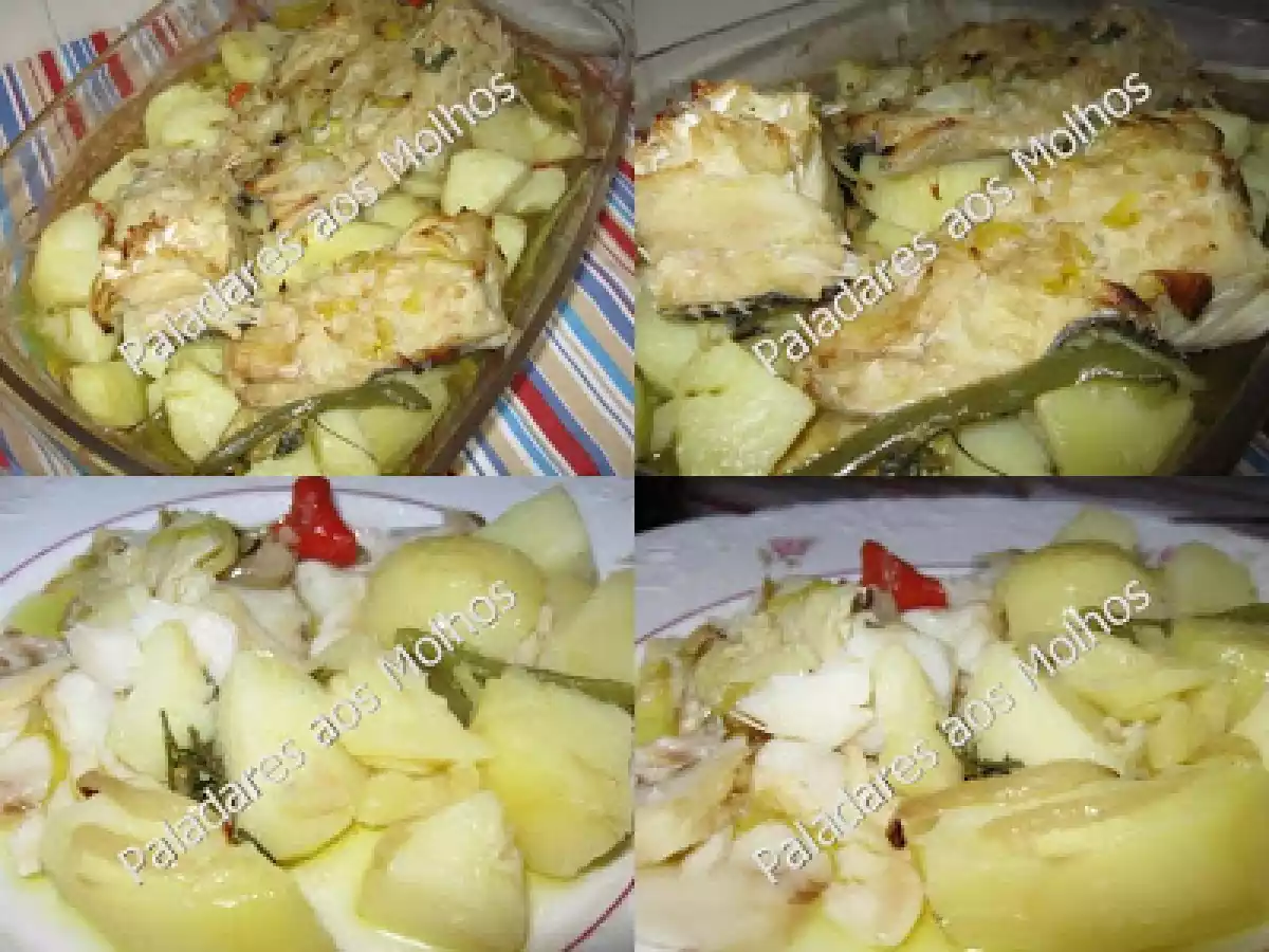 Bacalhau assado (de cebolada) com alho-francês