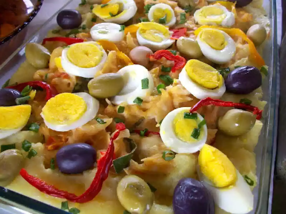Bacalhau com purê no forno