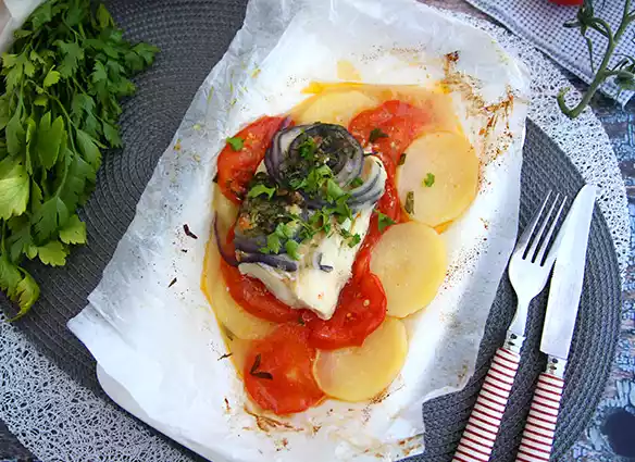 Bacalhau em papelote (mais saudável)