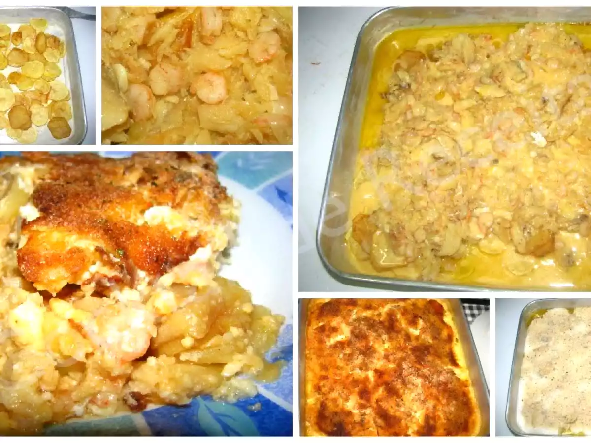 Bacalhau gratinado com Camarão