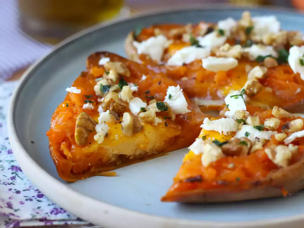 Batata doce assada com ovo, feta, mel e nozes - foto 5