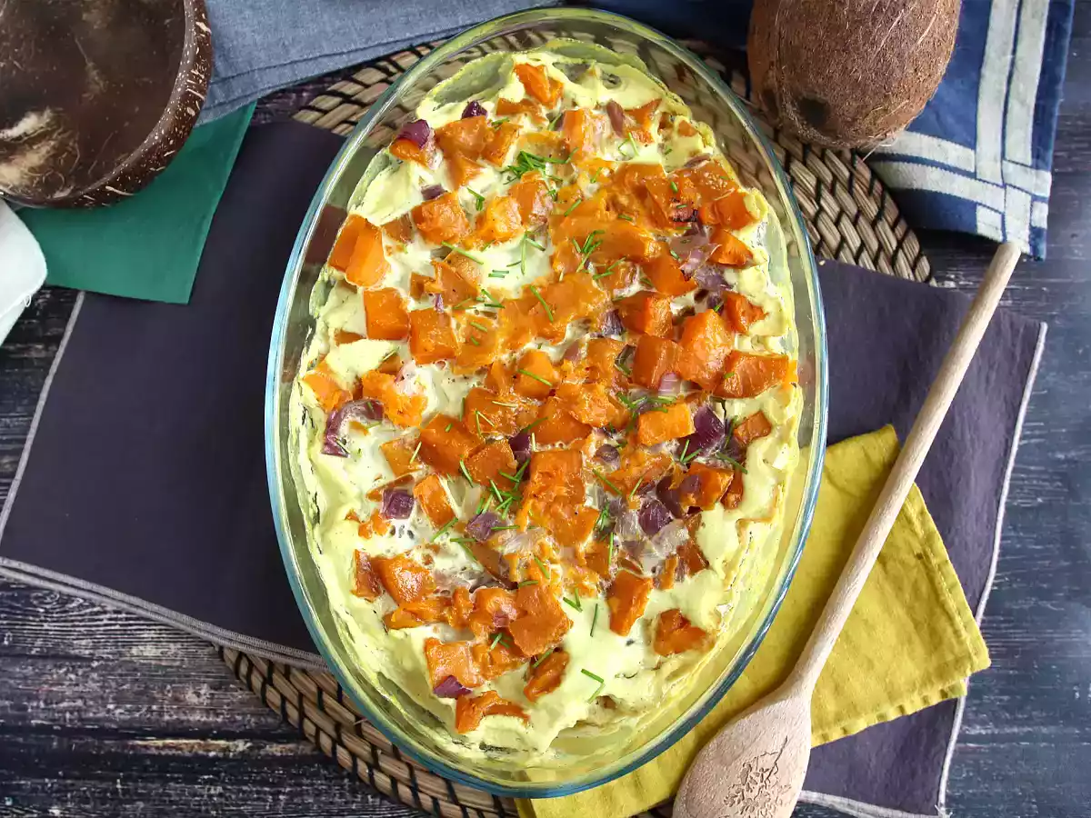 Batata doce gratinada com leite de coco e caril (curry) - foto 4