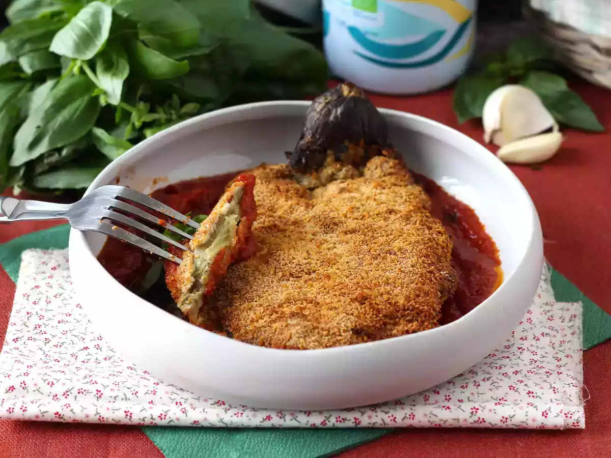 Berinjela empanada à Milanesa, feita na Air Fryer